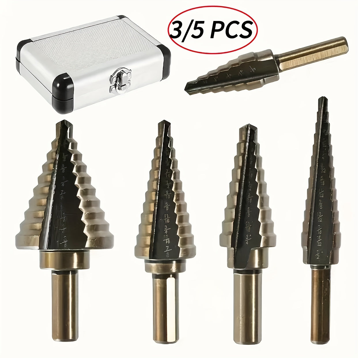 3/5 Pcs Set High Speed Steel Ladder Drill Bits for Metal and Aluminum