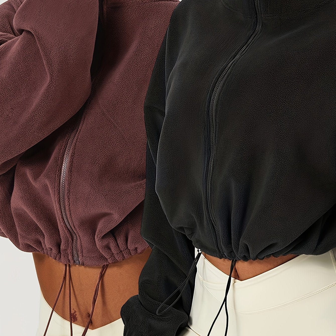 Women’s Plus Size Fleece Jackets, Solid Color Knit Polyester, Long Sleeve Warm Coat, 2-Pack