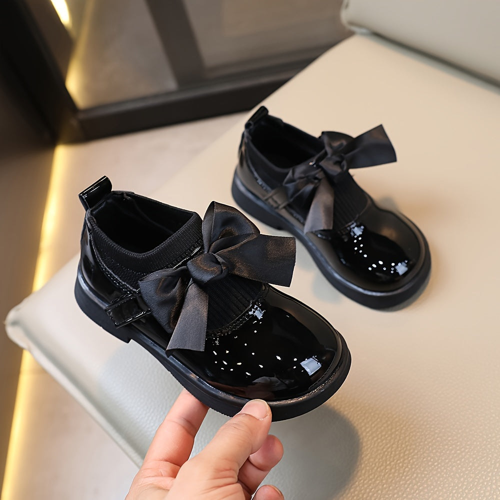 Girls Loafers with Bowknot, Lightweight PU Upper, Rubber Sole for Spring and Fall