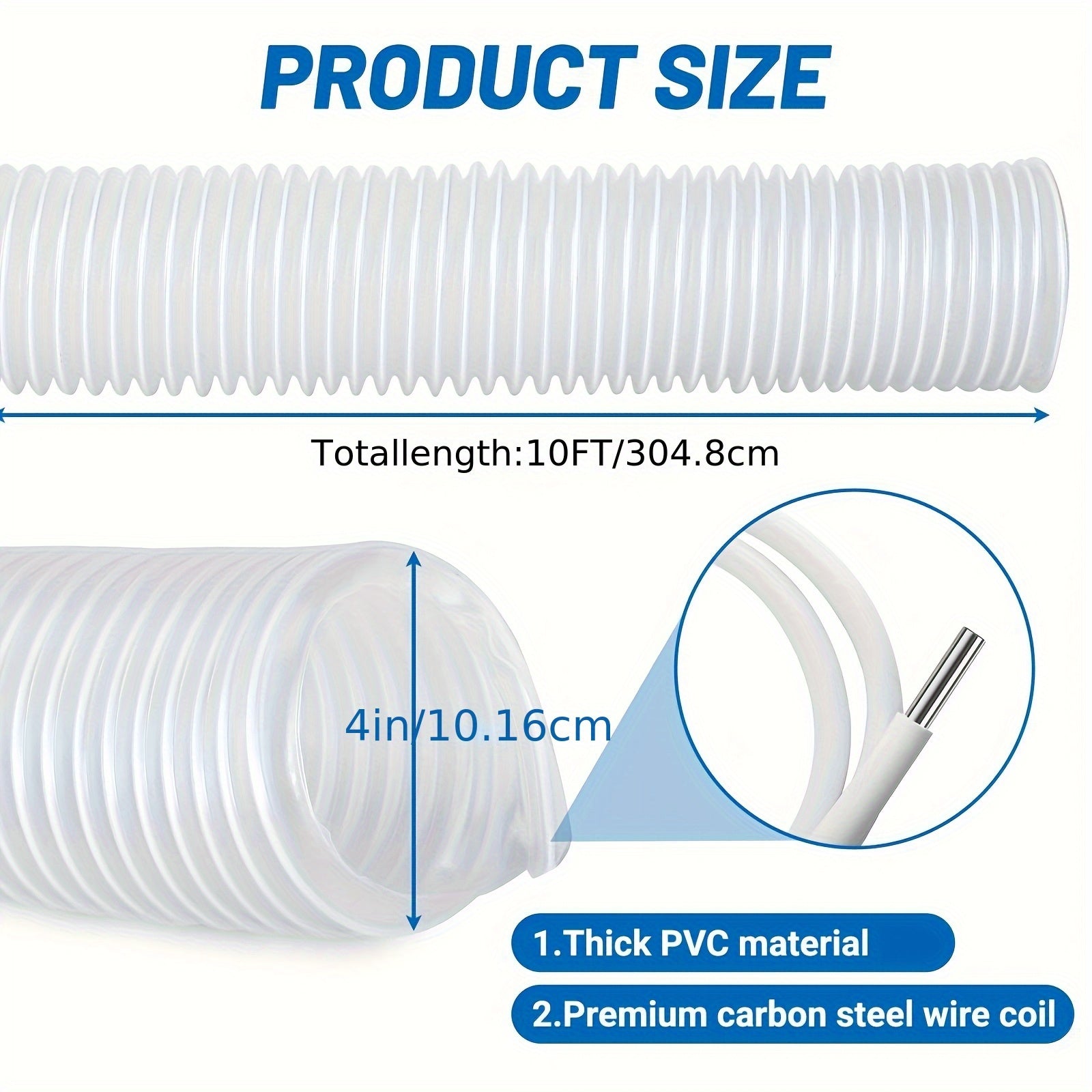 Zanglamas po'lat qisqichlar va sim mustahkamlash bilan jihozlangan mustahkam PVC chang yig'ish shlangi sanoat foydalanishi uchun ideal.