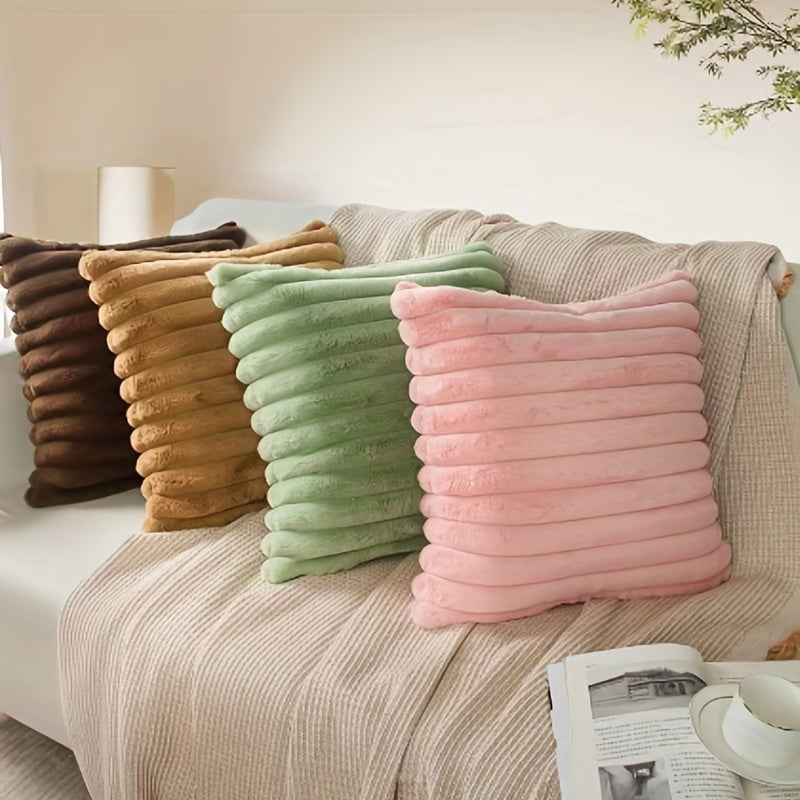 Bohemian Rabbit Fur Stripe Throw Pillow Cover Geometric Pattern Polyester Knit
