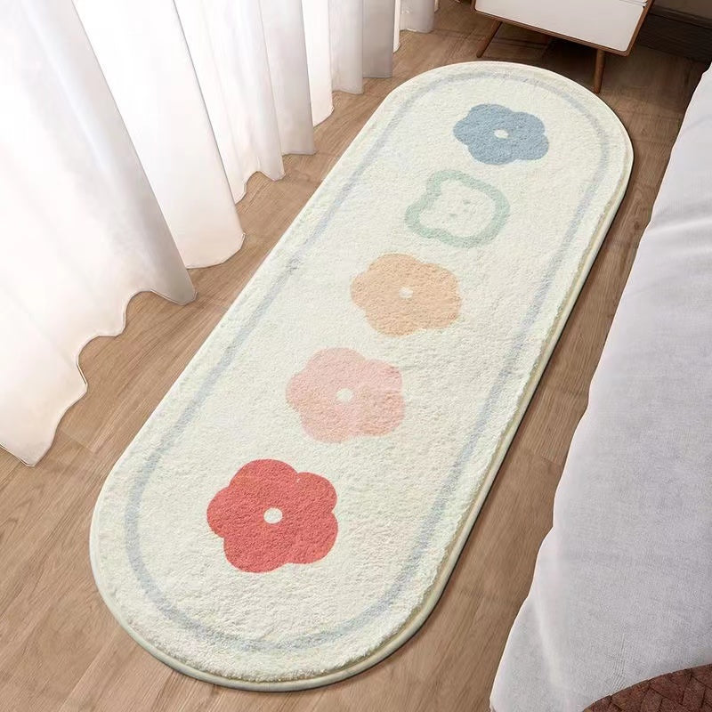 Cartoon Faux Cashmere Bedside Rug for Bedroom or Living Room Non-Slip Polyester Knit