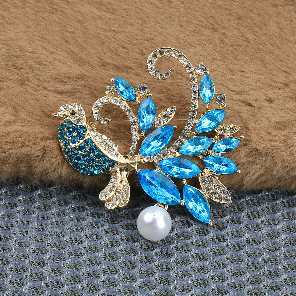 Ayollar moda aksessuarlari uchun sun'iy marjonlar va rhinestones bilan hayvon brosh pin