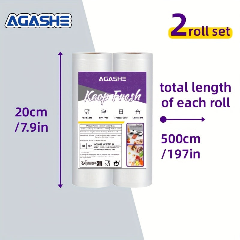 Vakuum yopishtiruvchi rulonlar 2 ta paket 500cm BPA-siz, yirtiqlarga chidamli oziq-ovqat saqlash