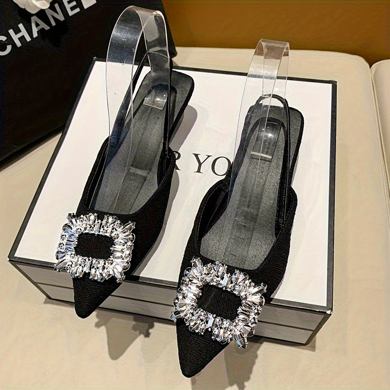 Women's Kitten Heel Sandals with Rhinestone Buckle Pointed Toe All-Season Light Green Beige Black