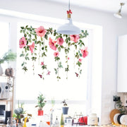 Pink Flower Window Decals with Butterfly, Self-Adhesive Glass Sticker, Removable Murals