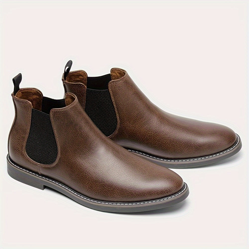 Men's Ankle Retro Boots Brown Two-Tone Non-Slip Sole Elastic Band Winter Fall Spring