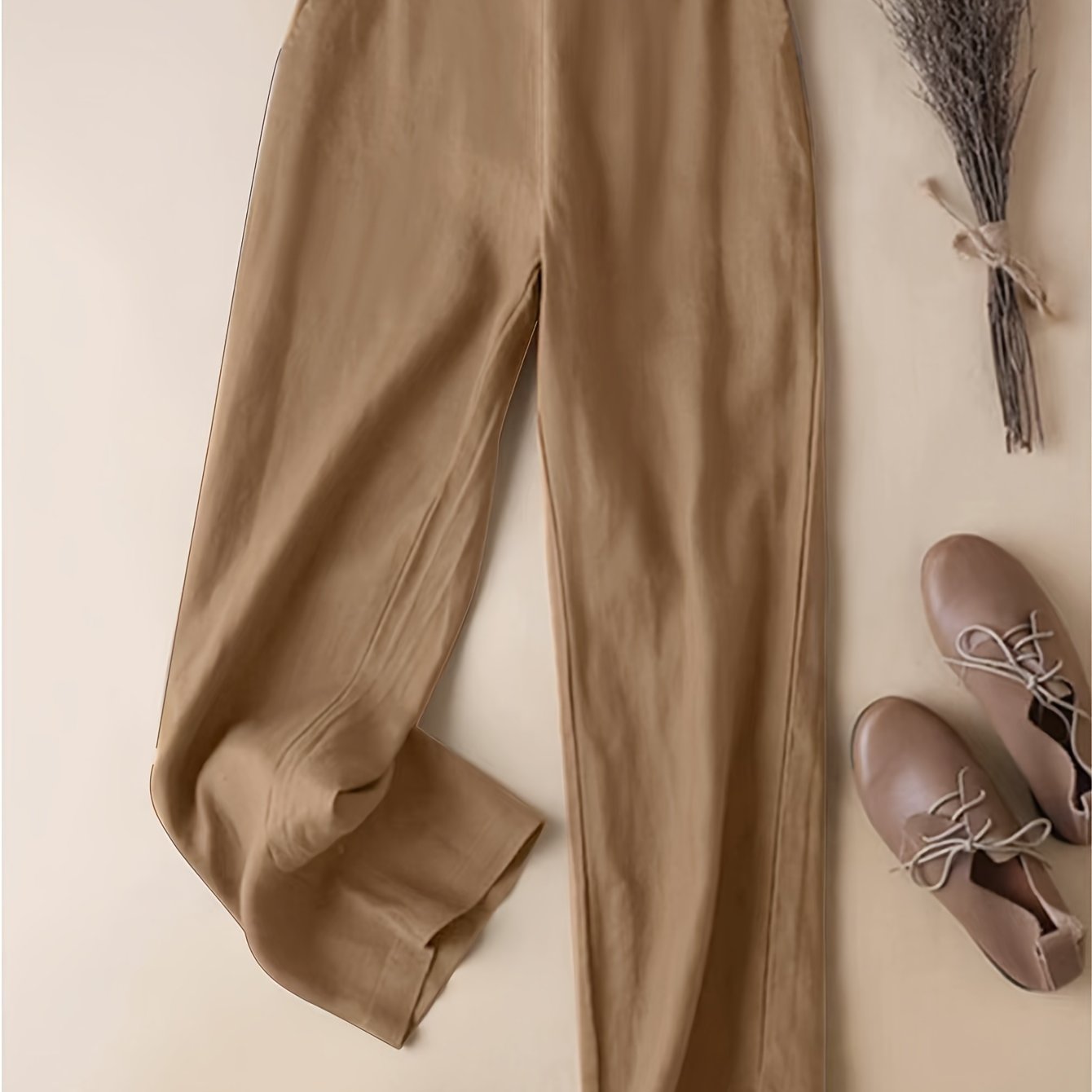 Plus Size Women's Solid Stretch Straight Pants Casual Elastic Waist Summer