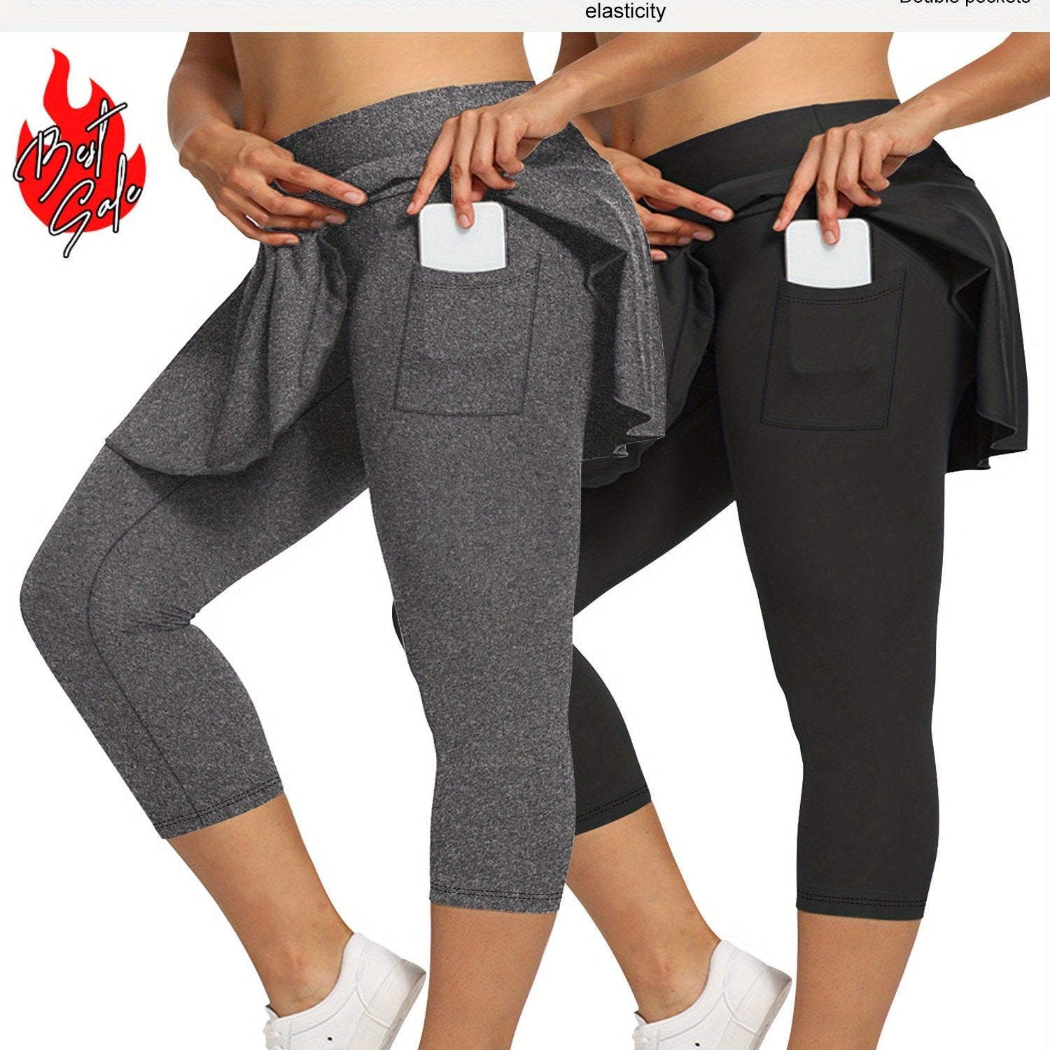 Women's High-Waist 7-Inch Skort Pants with Pockets Stretchy Soft Plus Size