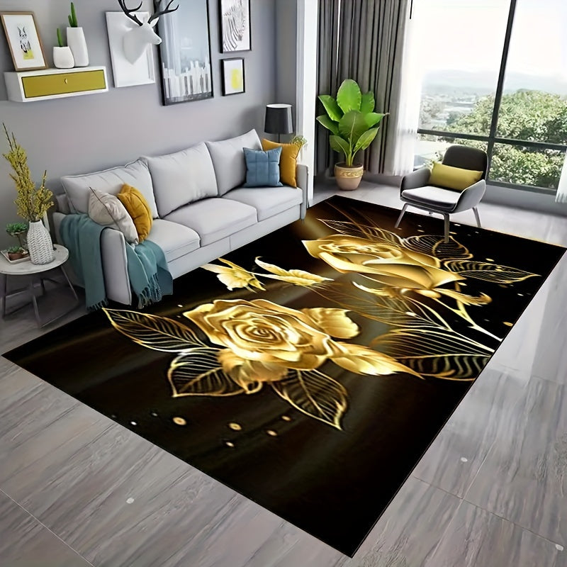 Floral 3D Print Flannel Area Rug Non-Slip Easy to Clean for Kitchen Living Room Bedroom