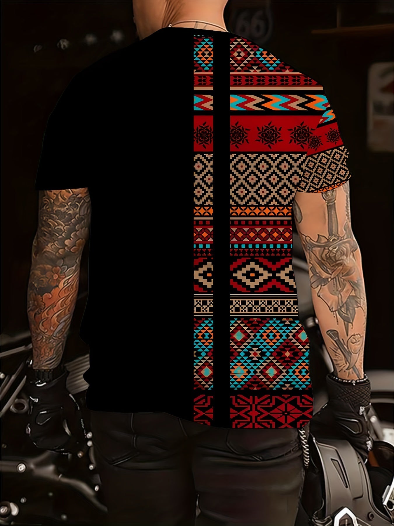 Men's Athletic 3D Print Color Block T-Shirt Breathable Polyester Casual Gym