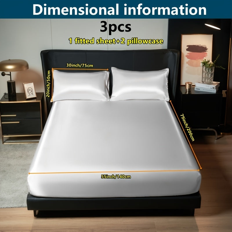 Роскошный сатиновый комплект простыней и наволочек однотонного цвета для кровати