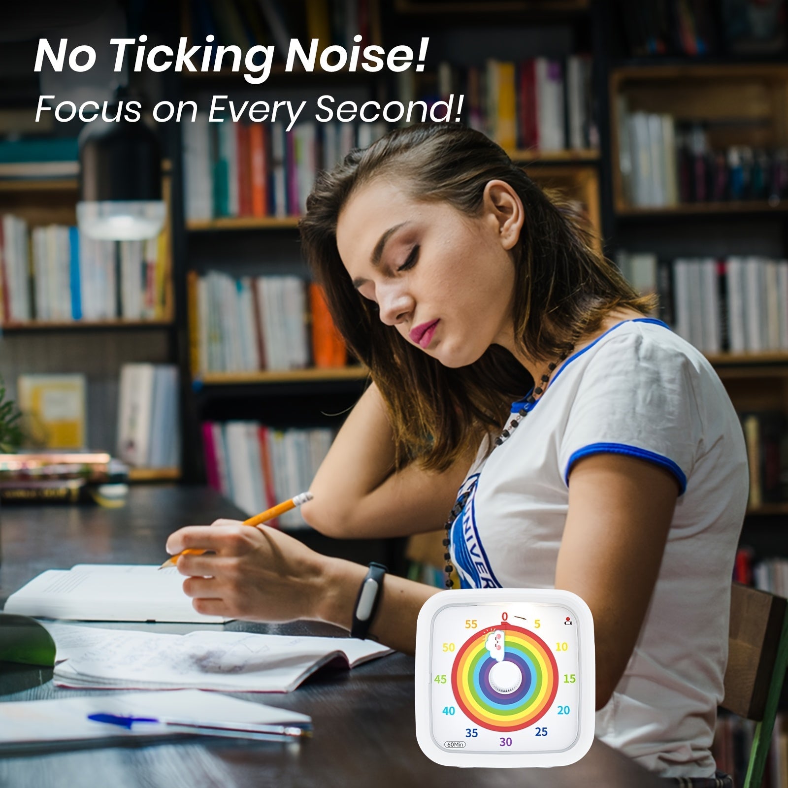 Quiet 60-Minute Visual Timer Rainbow White with Protective Case for Study Kitchen Office