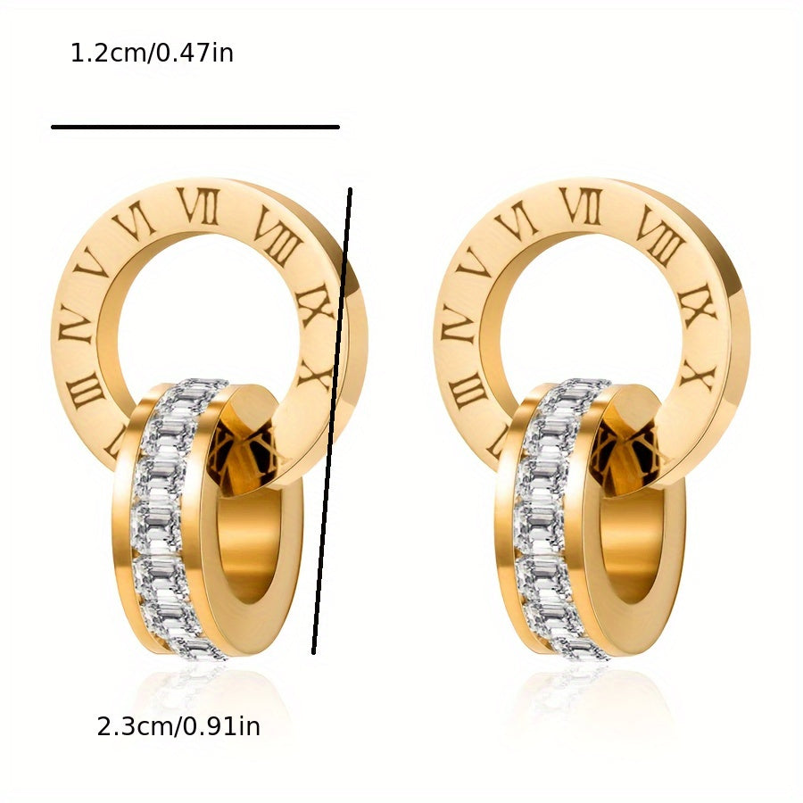 Roman Numeral Jewelry Set in 18K Gold Plated Tone Necklace and Earrings for Women