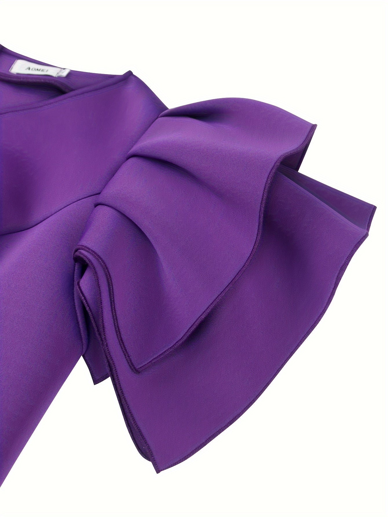 Women's Elegant Bodycon Evening Dress with Petal Sleeves & High Slit Purple