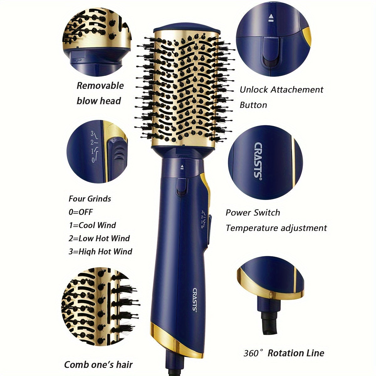 5-in-1 Negative Ion Hot Air Brush Hair Styler for Drying Curling Straightening