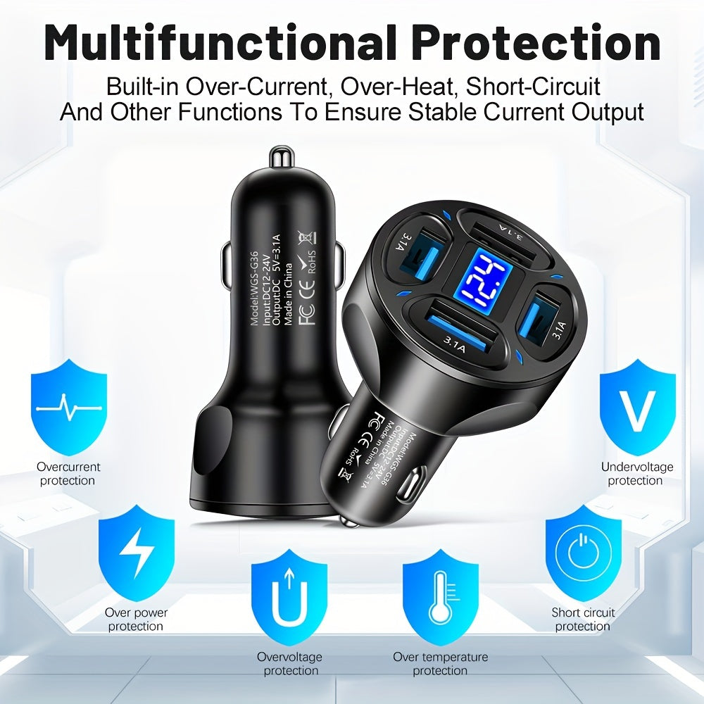 4-in-1 USB Car Charger Fast Charging 3.1A 4 Ports