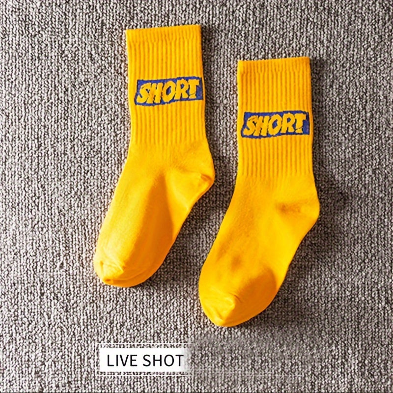 Men's Street Style Letter Printed Knit Socks 5 Pairs Cotton Blend Breathable Soft Spring Summer