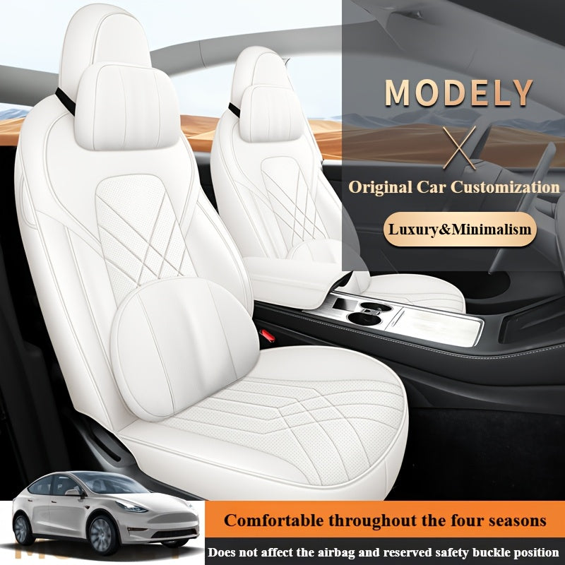 Luxury Nappa Leather Car Seat Covers Full Set for Tesla Model Y 2020-2024