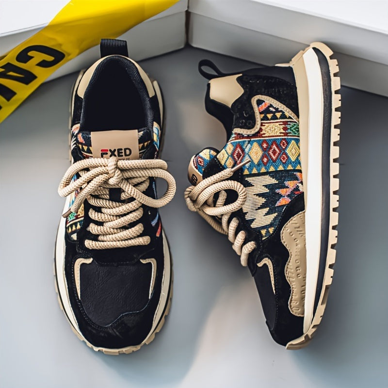 Men's Vintage Fashion Sneakers Geometric Plaid Random Pattern Lace-Up Outdoor Casual All-Season