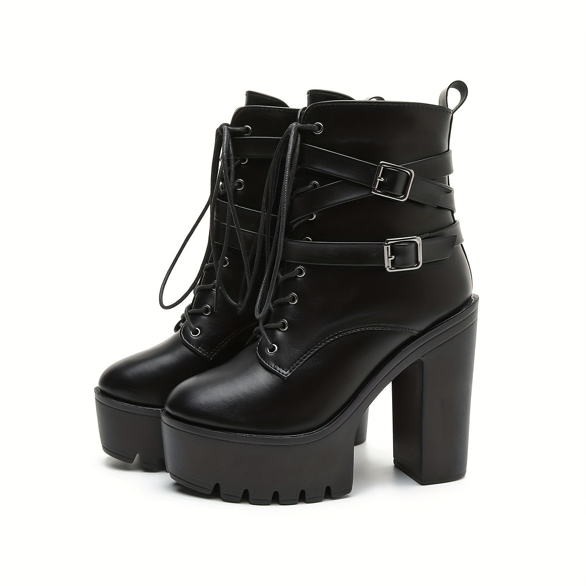 Ayollar uchun charm uslubidagi tizzaga chiqadigan botinkalar, burqoq va qalin poyabzal bilan