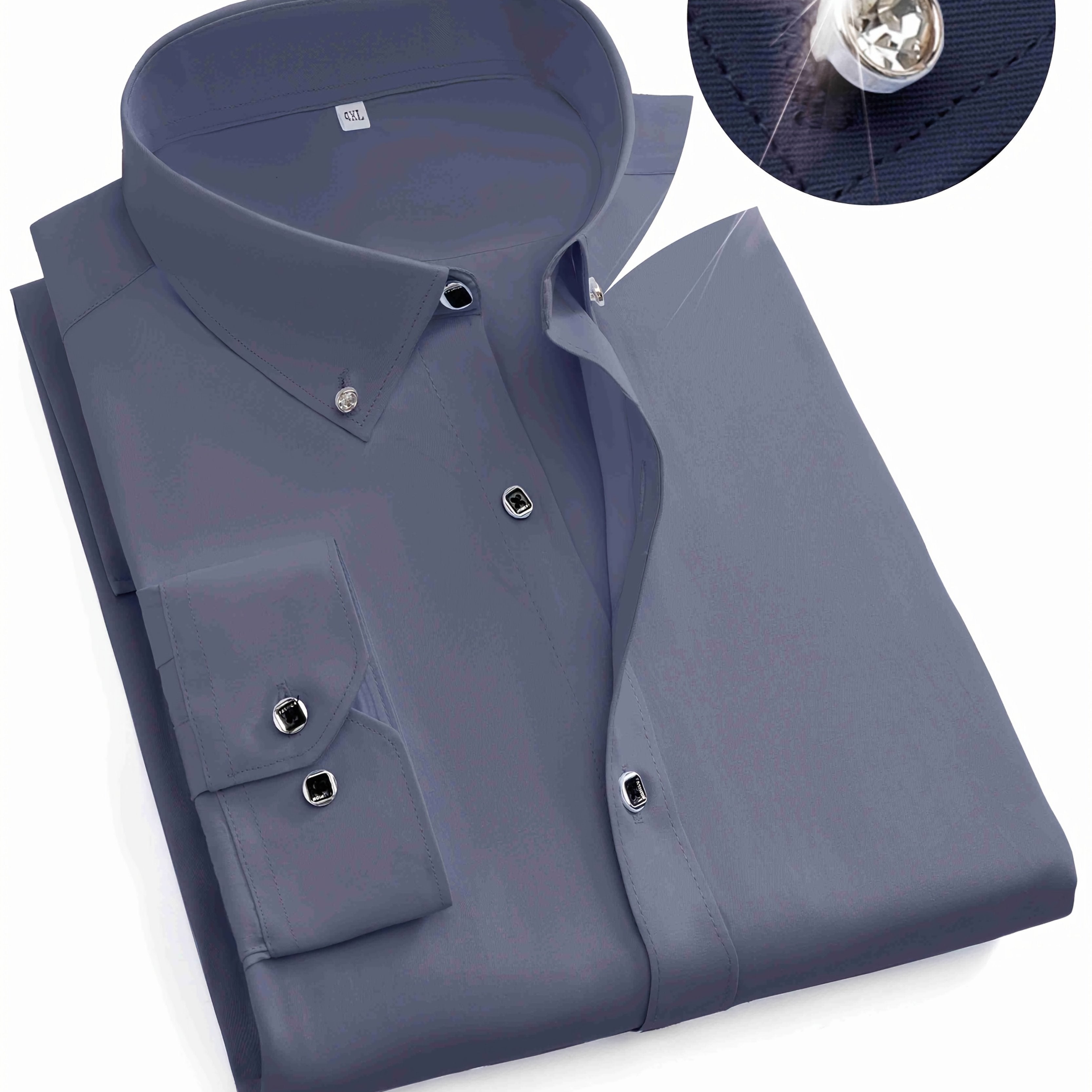 Men's Cotton Blend Short Sleeve Shirt with Lapel Collar Regular Fit Solid Color Breathable Fabric