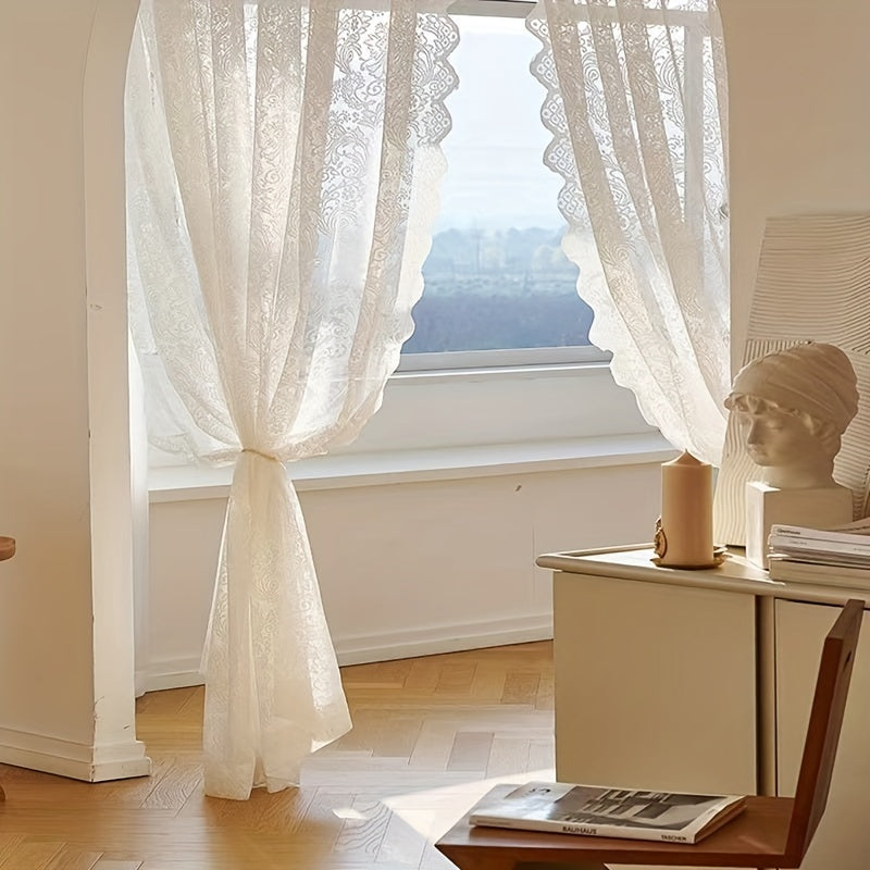 White Sheer Curtain with Phoenix Tail Design Floral Accents UV Protection Rod Pocket for Living Room Bedroom