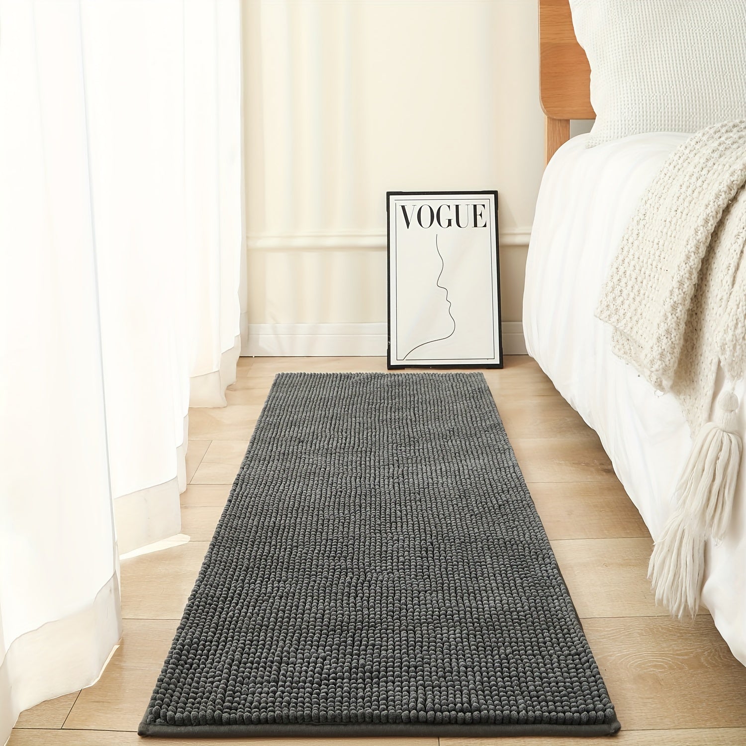 Luxurious Chenille Bath Mat 2cm Thick Non-Slip Absorbent Quick-Dry