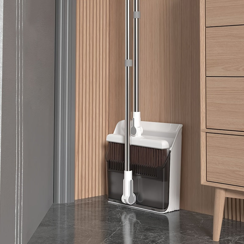 Телескопическая ручка, складная метла и совок с дизайном для стояния у стены для легкого хранения, идеально подходит для уборки в гостиной, спальне, на улице, на кухне и на патио. Пластиковая конструкция с функцией стояния.