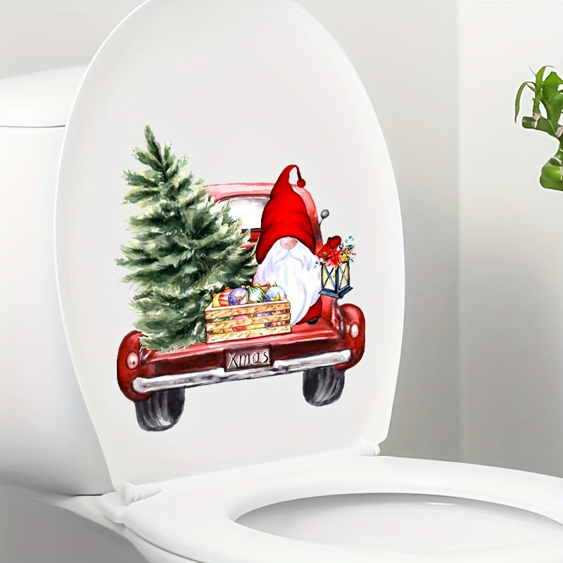 Christmas Gnome Toilet Wall Decal Waterproof PVC Bathroom Decor Santa Claus Holiday Sticker