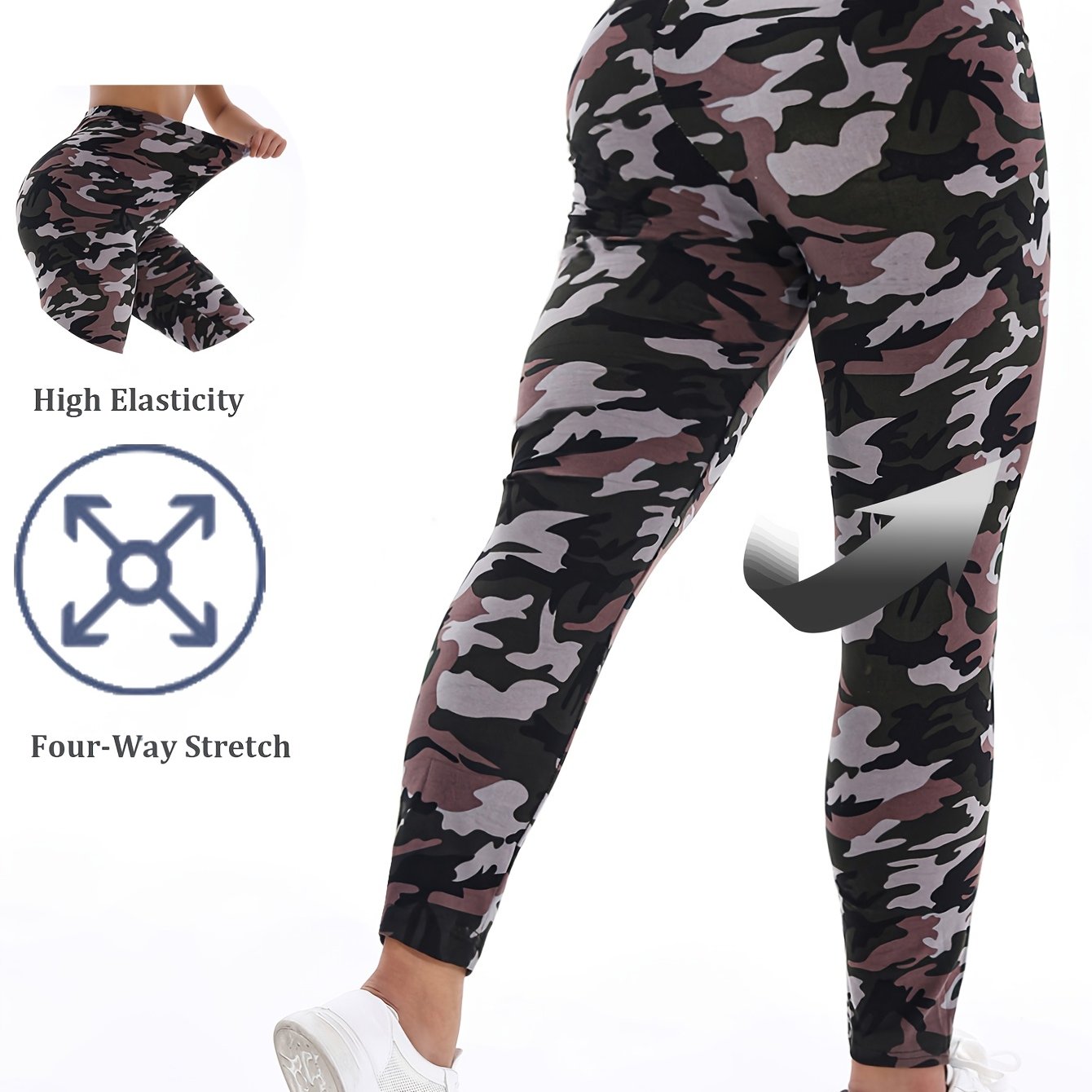 Women's Plus Size Cropped Leggings Black Ink Print High Waist Stretchy Sportswear