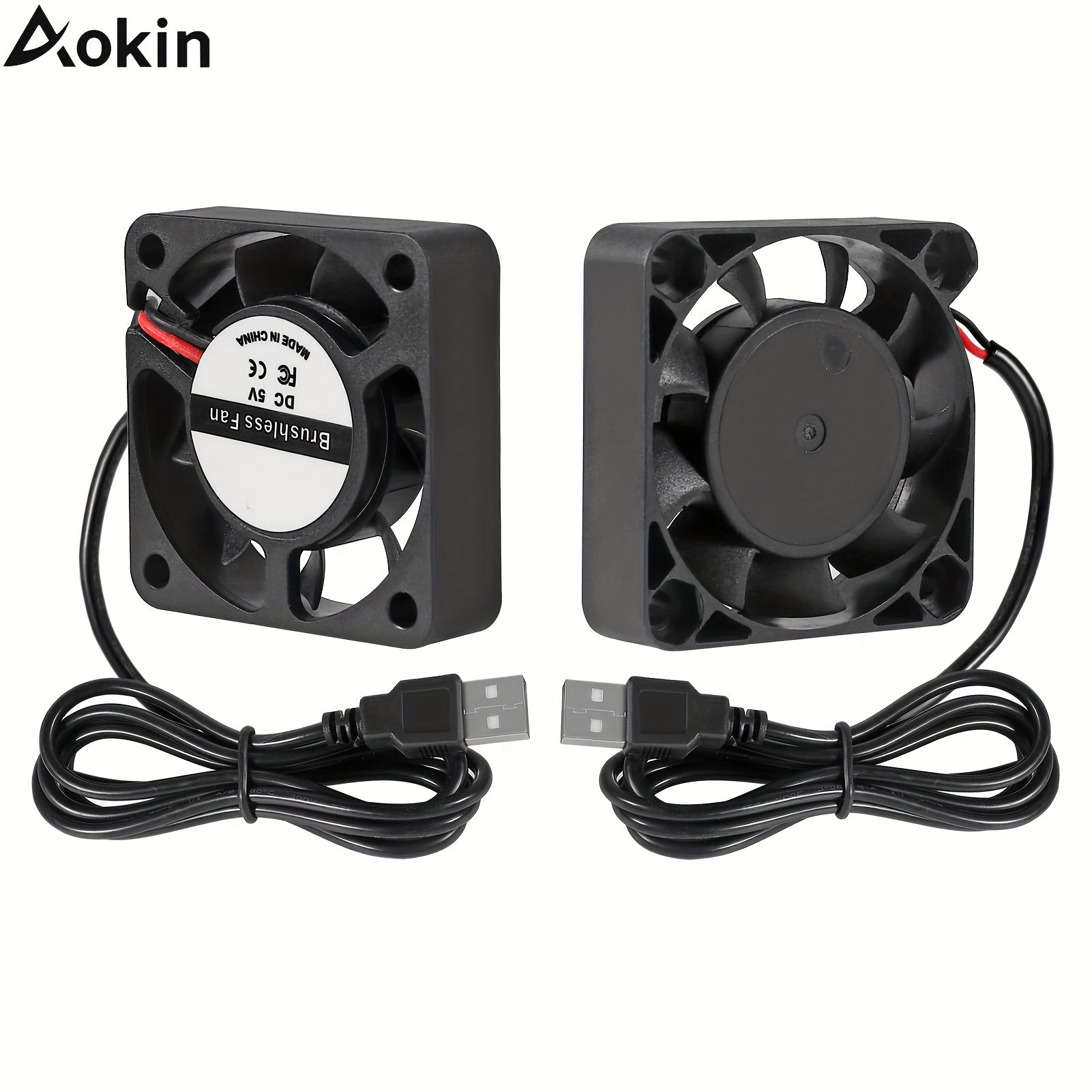 Set of 2 40mm x 10mm USB Brushless Cooling Fans Black Red White Wires