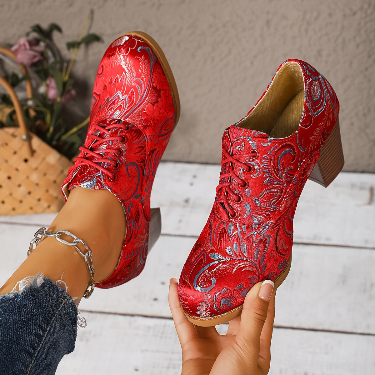 Women's Retro High Heel Shoes Leather Elegant Party Footwear