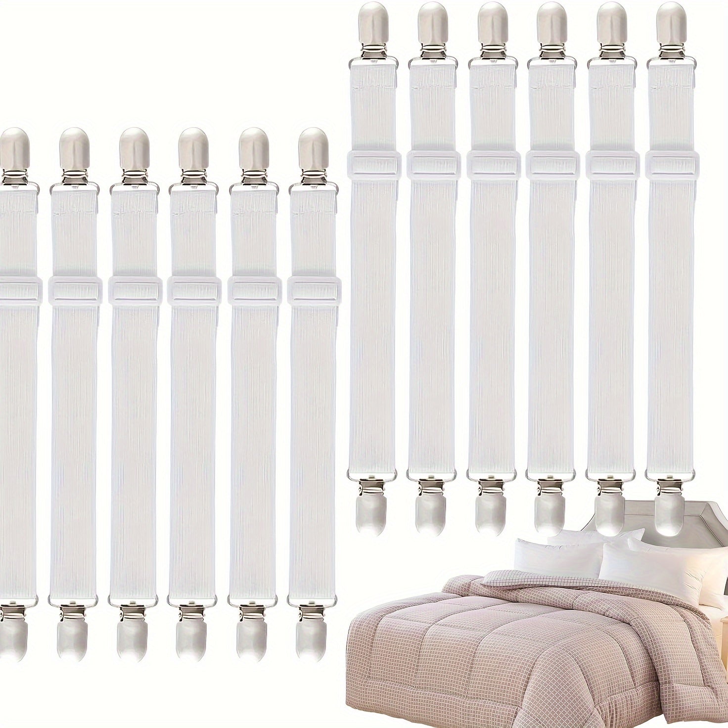 Adjustable Elastic Bed Sheet Straps Set of 2 Fitted Sheet Fasteners for Mattresses and Sofas