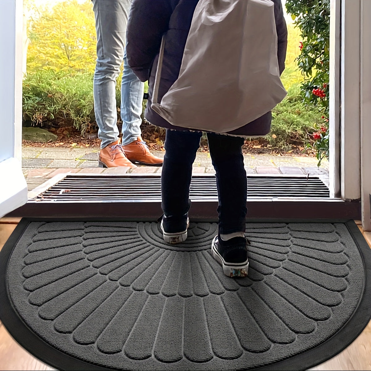 Half Circle Polyester Doormat for Indoor Outdoor Entryways Balcony Patio Garage Office