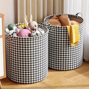 Large Capacity Foldable Laundry Basket Non-Woven Houndstooth Fabric Storage Hamper for Clothes and Toys