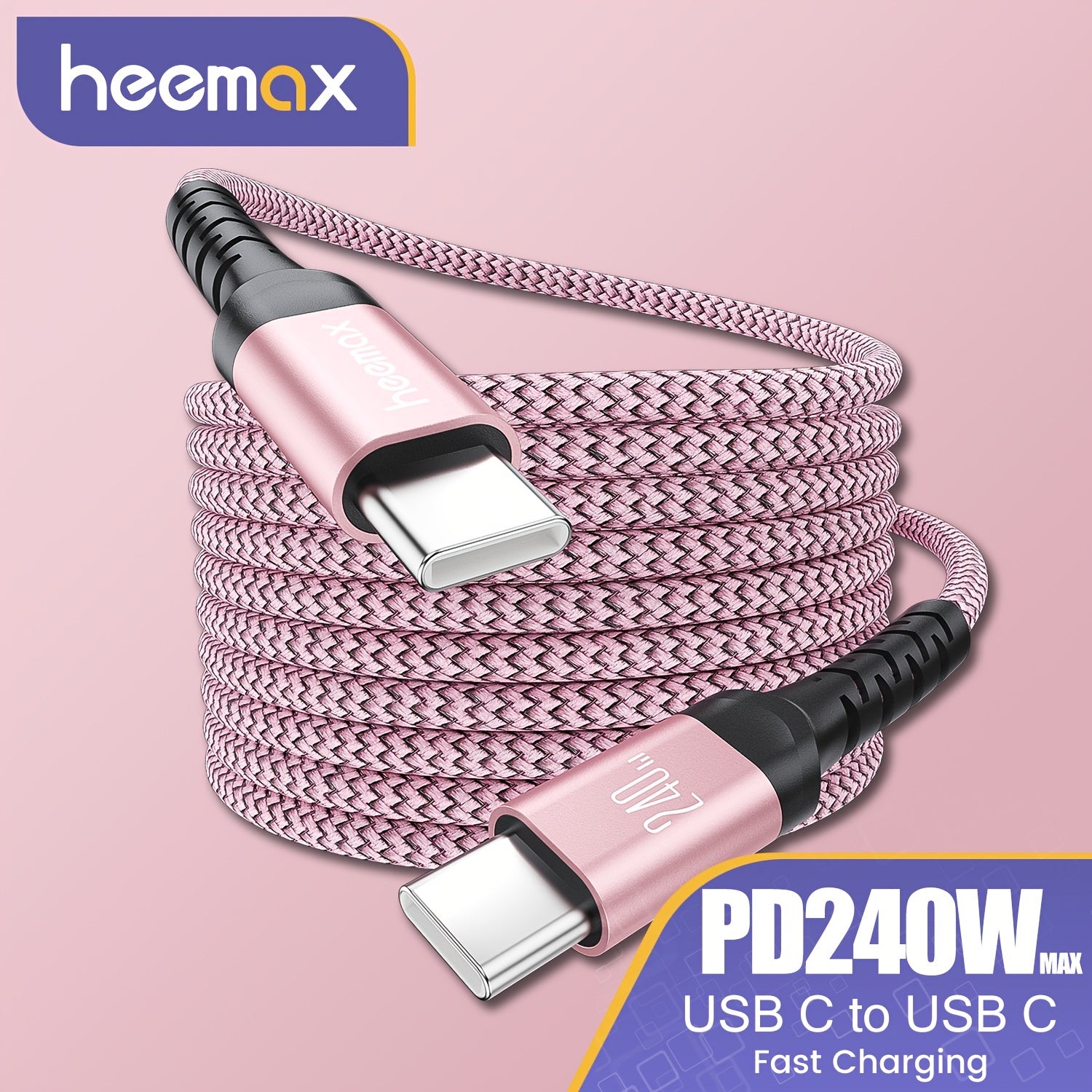 240W Nylon Flat USB-C to USB-C Fast Charging Cable with Matte Finish for iPhone Samsung Xiaomi OnePlus Pixel