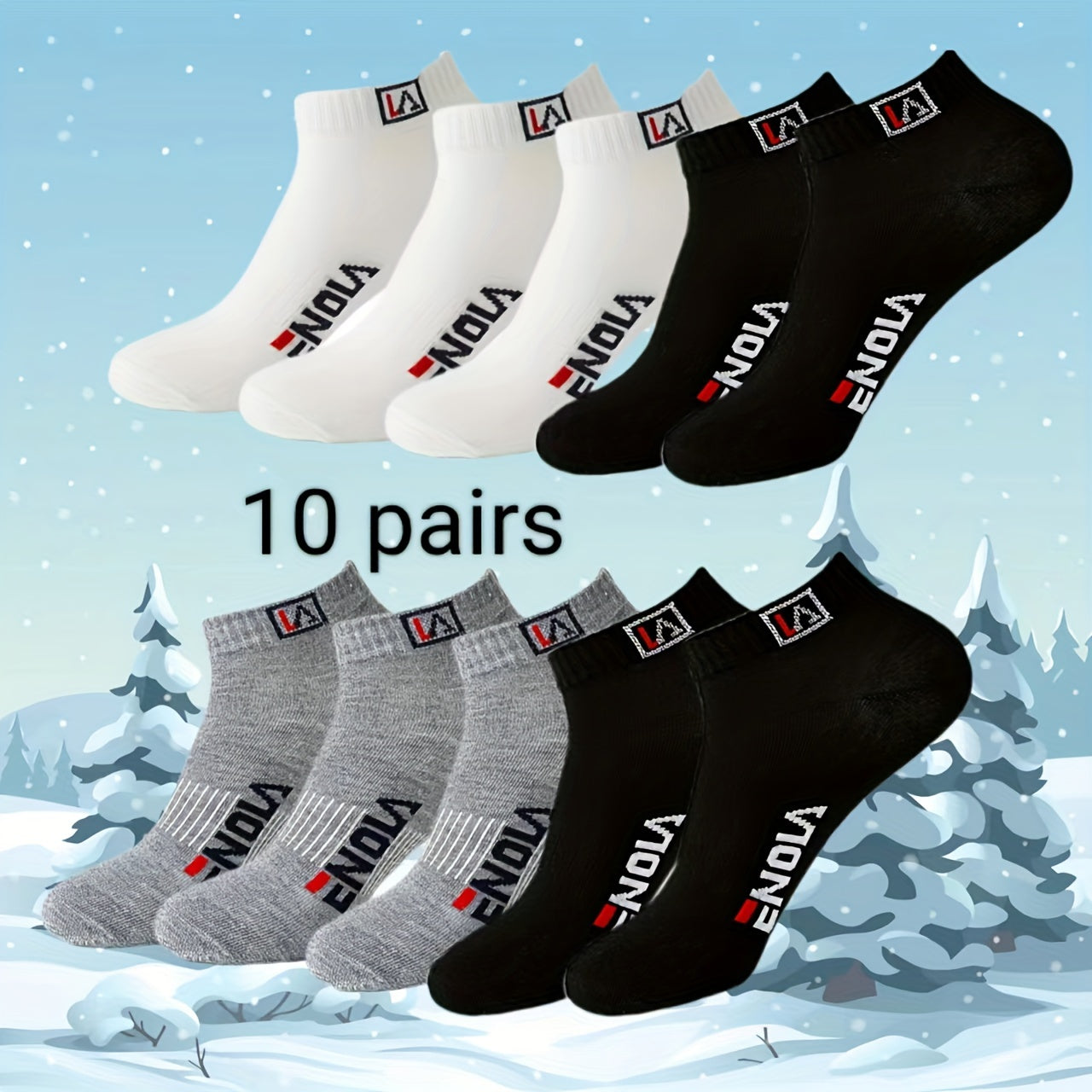 Men's Casual Ankle Socks 10 Pairs Alphabet Pattern Polyester Spandex Black White Grey