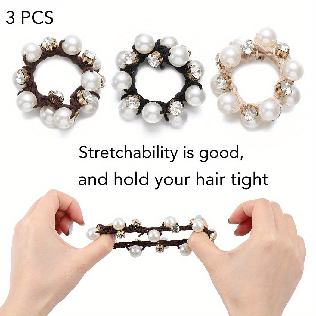 Women Black Elastic Hair Ties Scrunchies Pack of 3