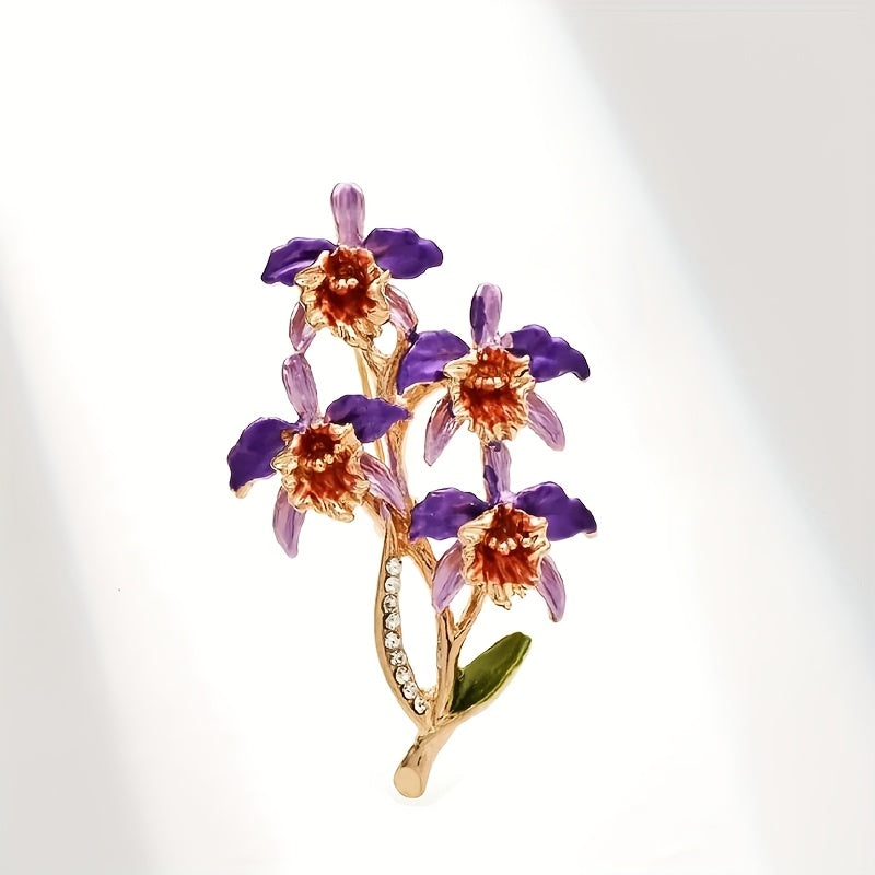 Enamel Flower Brooch Pin with Rhinestones Vintage Floral Jewelry for Women