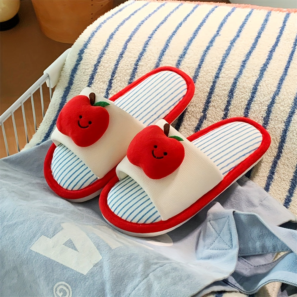 Women Soft Slippers Breathable Fabric Apple Design Indoor Footwear