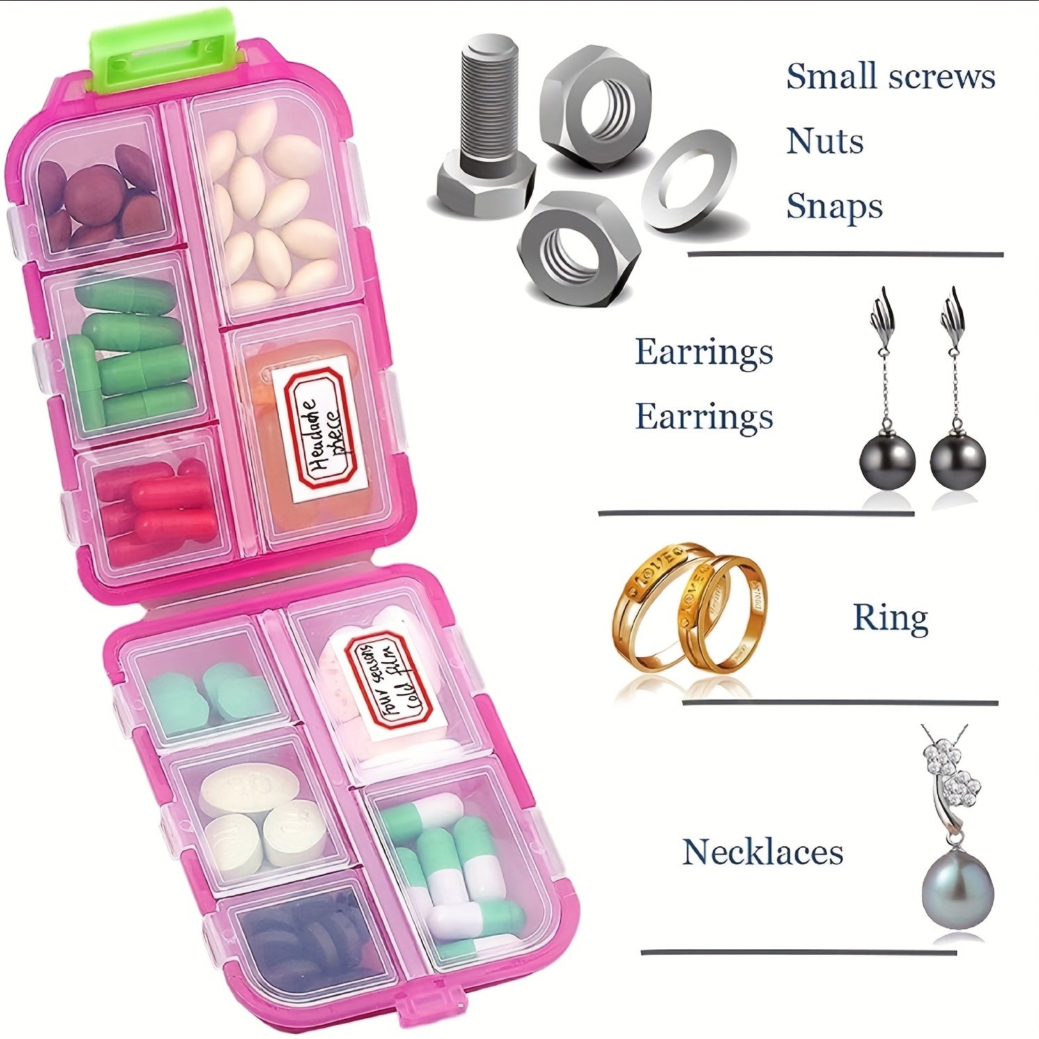 Portable Small Weekly Pill Organizer for Travel Medicine Box Compartments