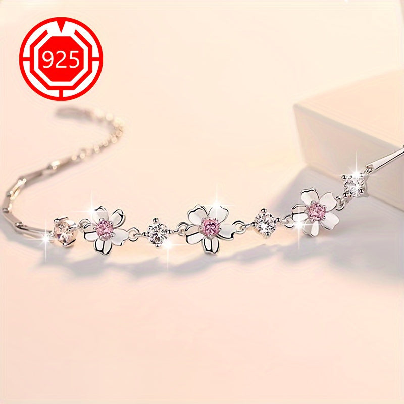 Sterling Silver Cherry Blossom Bracelet 18K Gold Plated Hypoallergenic Floral Gift