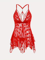 Women's Lace Slip Dress Heart Pattern Knit Fabric Contrast Lace Romantic Nightwear Polyester Elastane