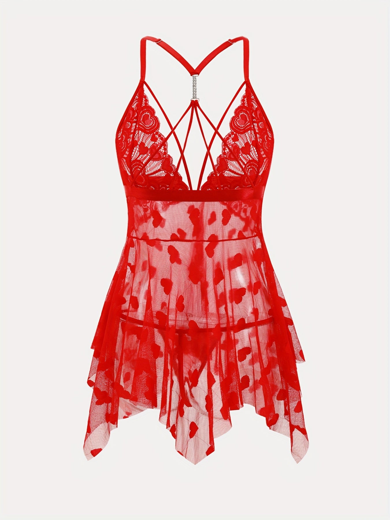 Women's Lace Slip Dress Heart Pattern Knit Fabric Contrast Lace Romantic Nightwear Polyester Elastane