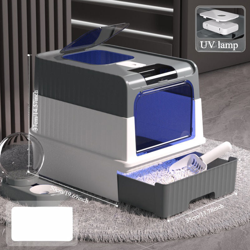 XL Enclosed Cat Litter Box with Drawer Odor-Resistant Easy to Clean Rectangular Polypropylene