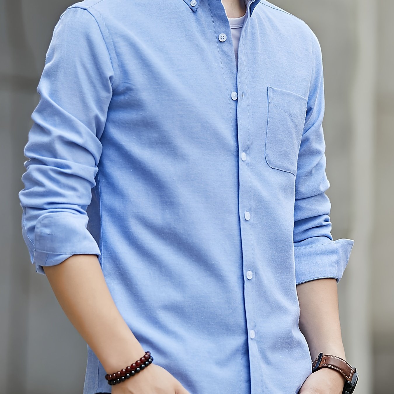 Men's Slim Fit Cotton Blend Oxford Shirt Long Sleeve Solid Casual Office Wear