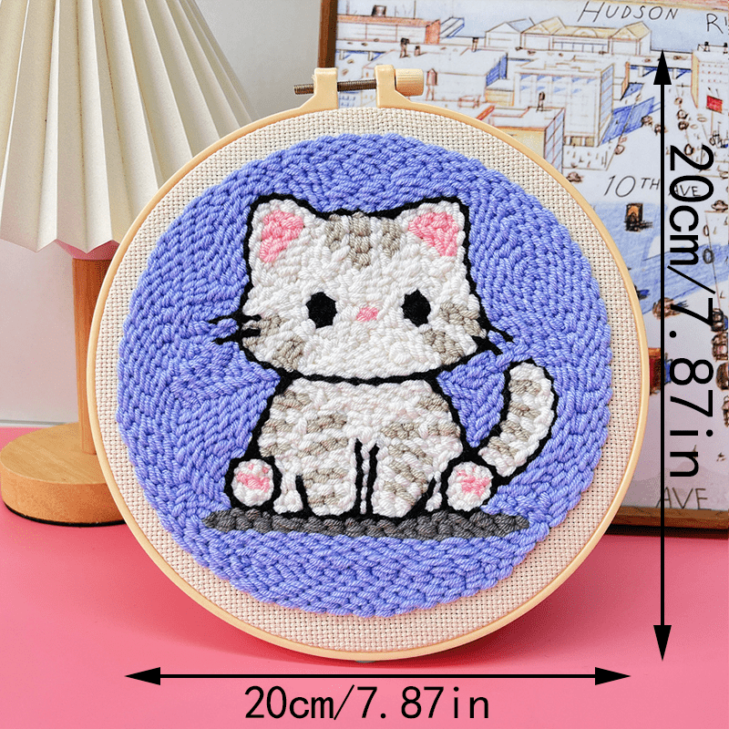 Handmade Poke Embroidery DIY Kit for Beginners Kids Adults Couples White Animal Theme