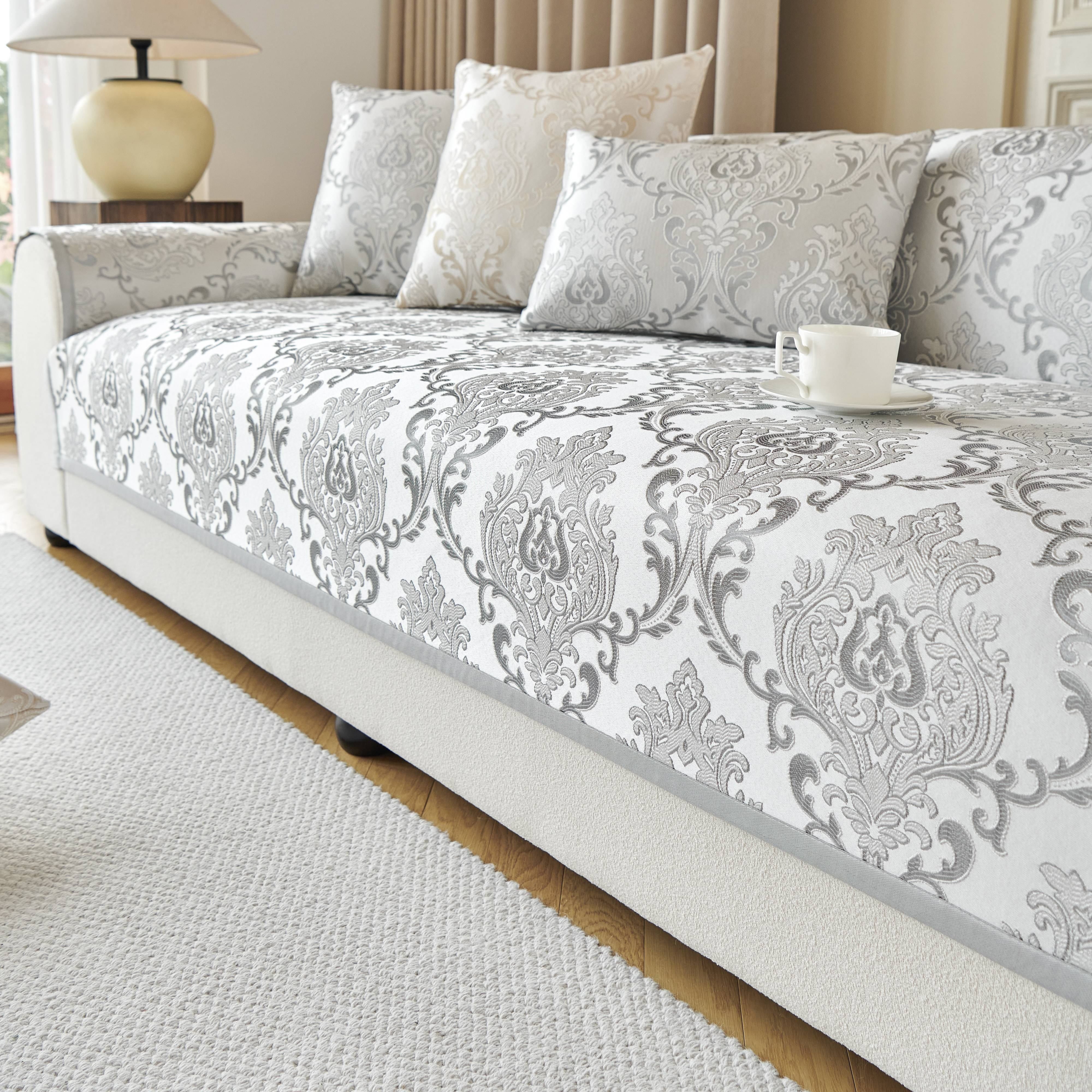 Серый цветочный чехол на диван для 1-4 мест, безопасный для домашних животных, нескользящий, моющийся в машине, из шенилла жаккарда, современный