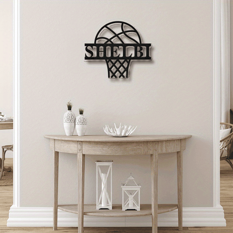 Personalized Black Iron Basketball Hoop Wall Art for Home Bar or Game Room Decor